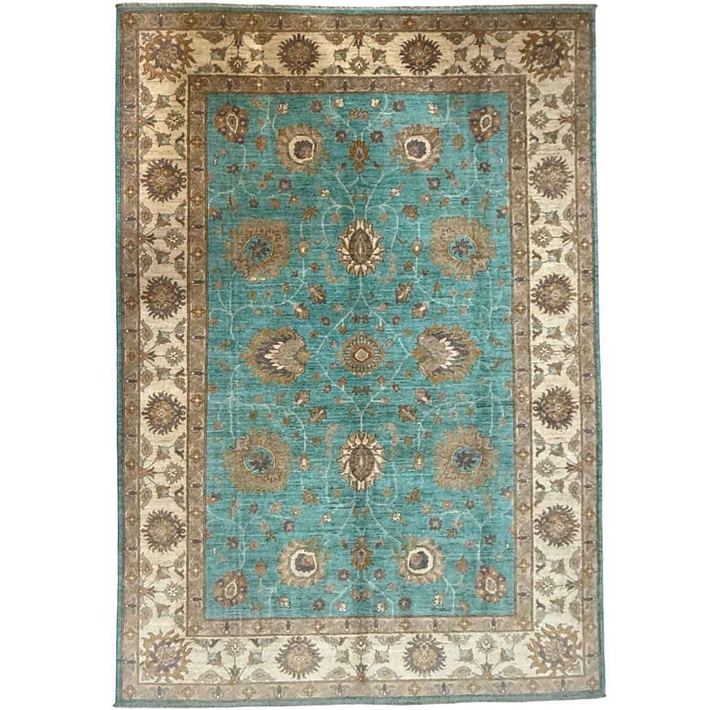 293 x 200 cm Afghan Chobi Teal Blue Hand-Knotted Wool Rug
