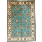 293 x 200 cm Afghan Chobi Teal Blue Hand-Knotted Wool Rug