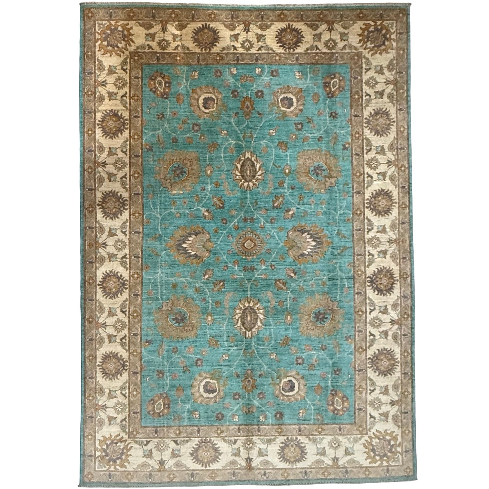 293 x 200 cm Afghan Chobi Teal Blue Hand-Knotted Wool Rug