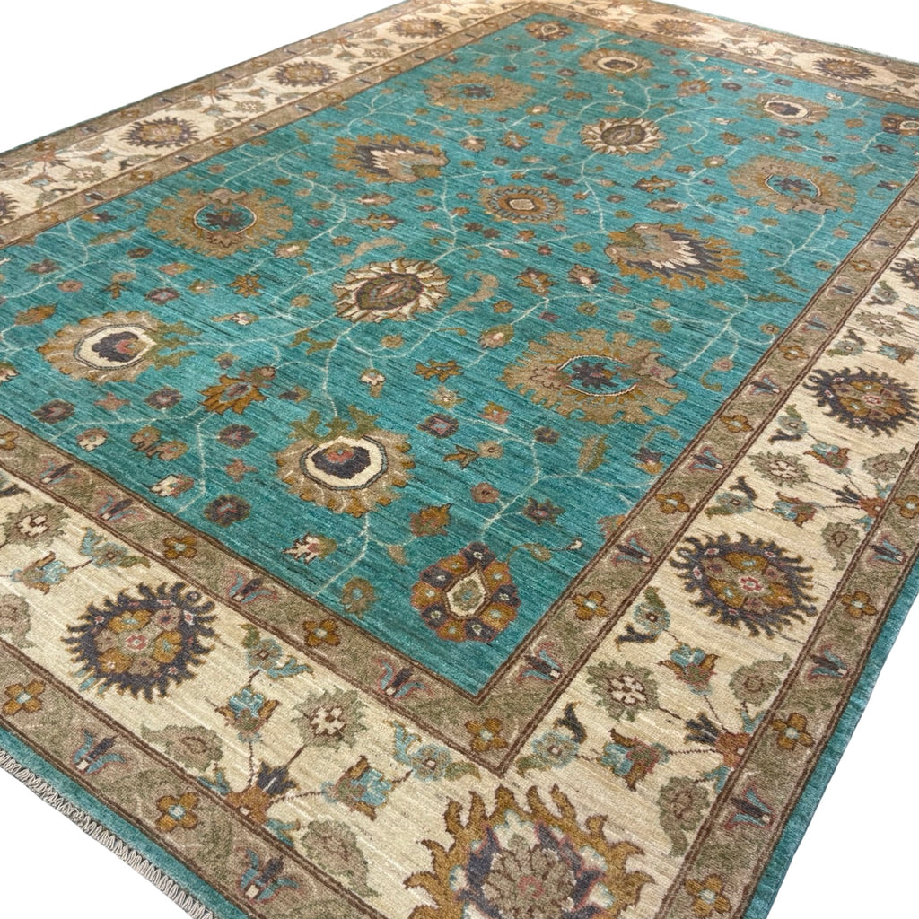 293 x 200 cm Afghan Chobi Teal Blue Hand-Knotted Wool Rug