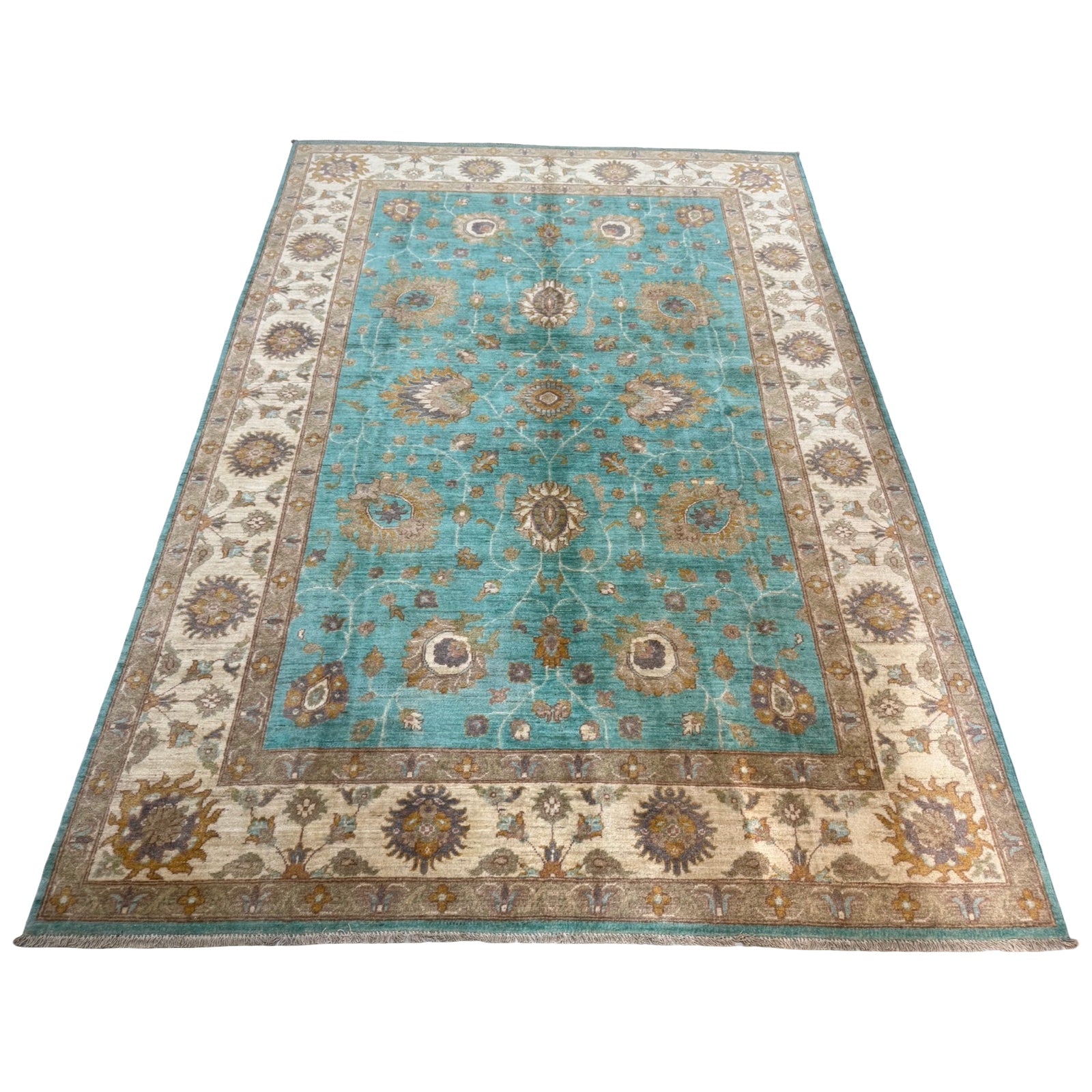 293 x 200 cm Afghan Chobi Teal Blue Hand-Knotted Wool Rug