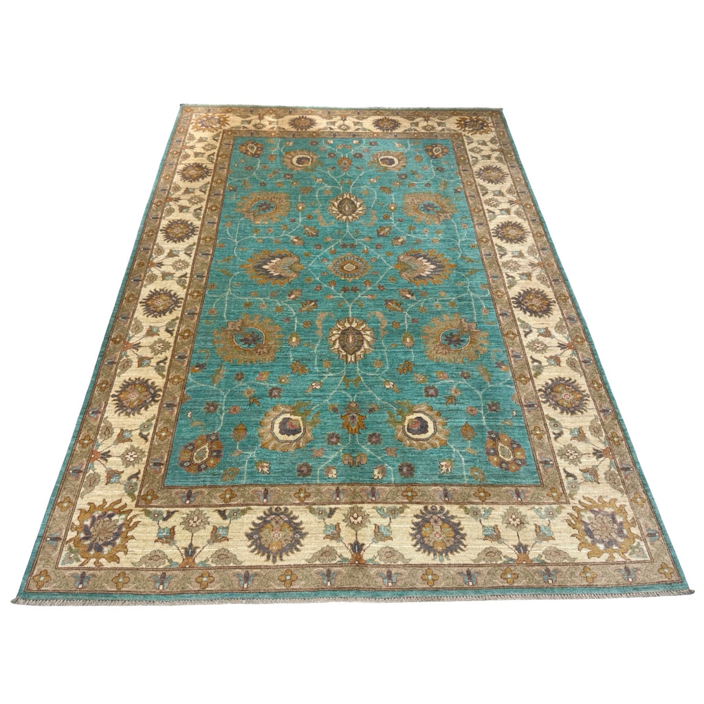 293 x 200 cm Afghan Chobi Teal Blue Hand-Knotted Wool Rug