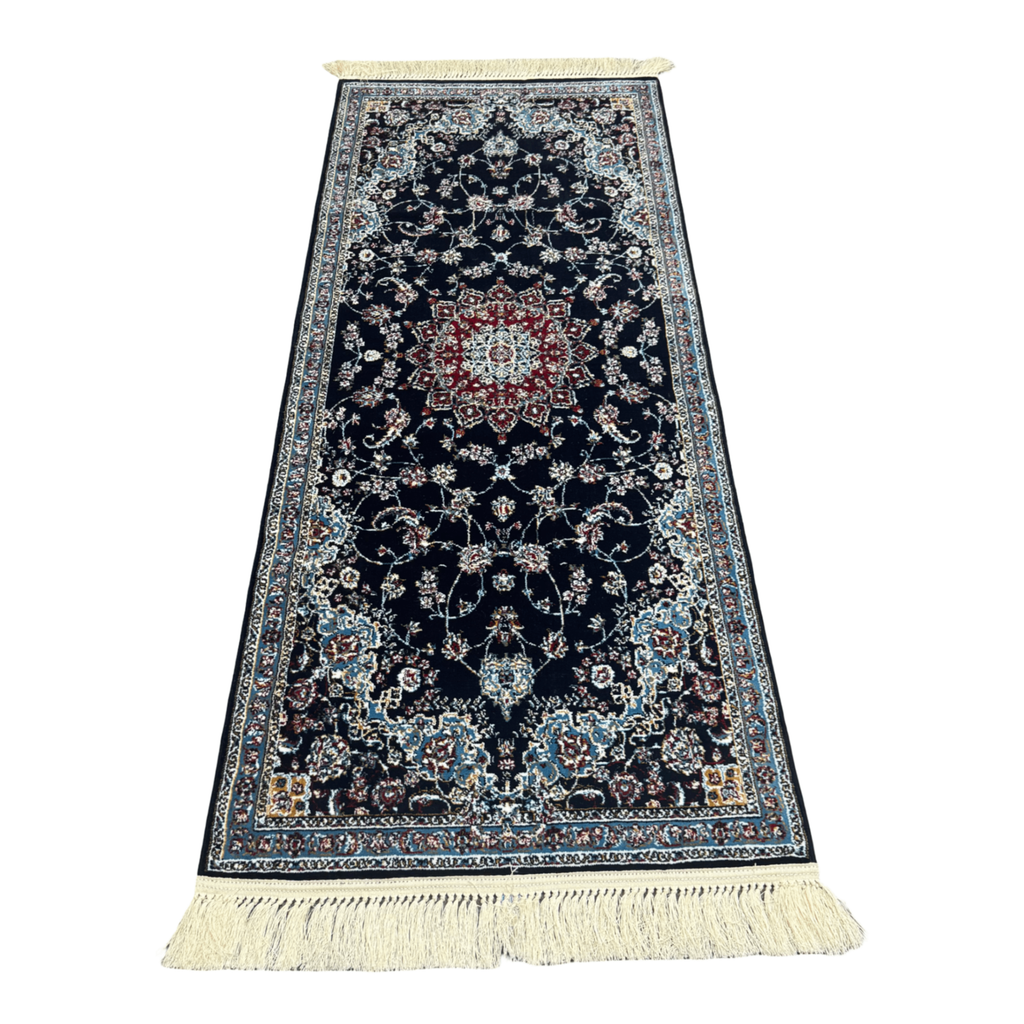 200 x 80 cm Persian Mashad Design Machine Made Runner Rug in Navy