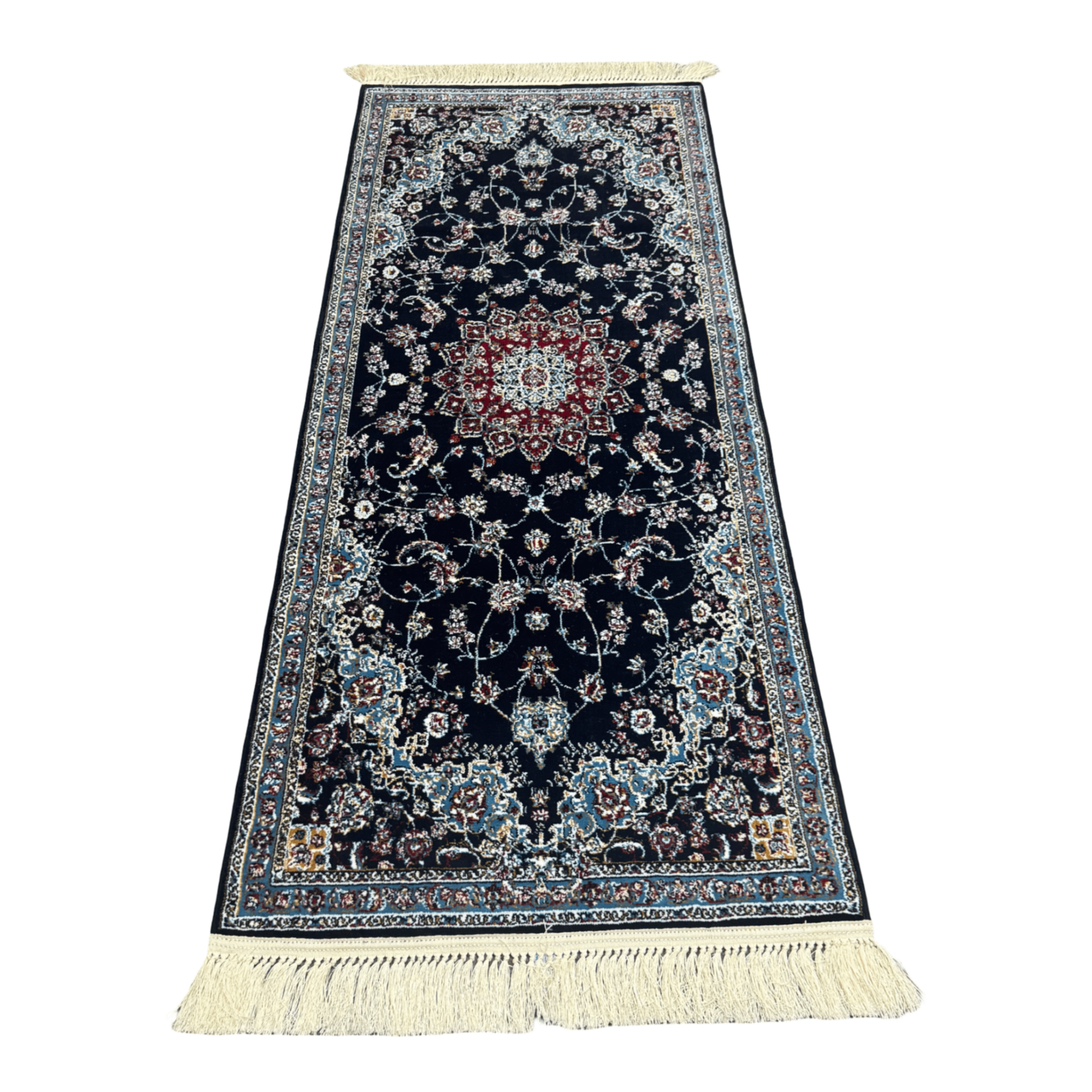 200 x 80 cm Persian Mashad Design Machine Made Runner Rug in Navy