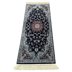Navy Persian Mashad runner rug detail