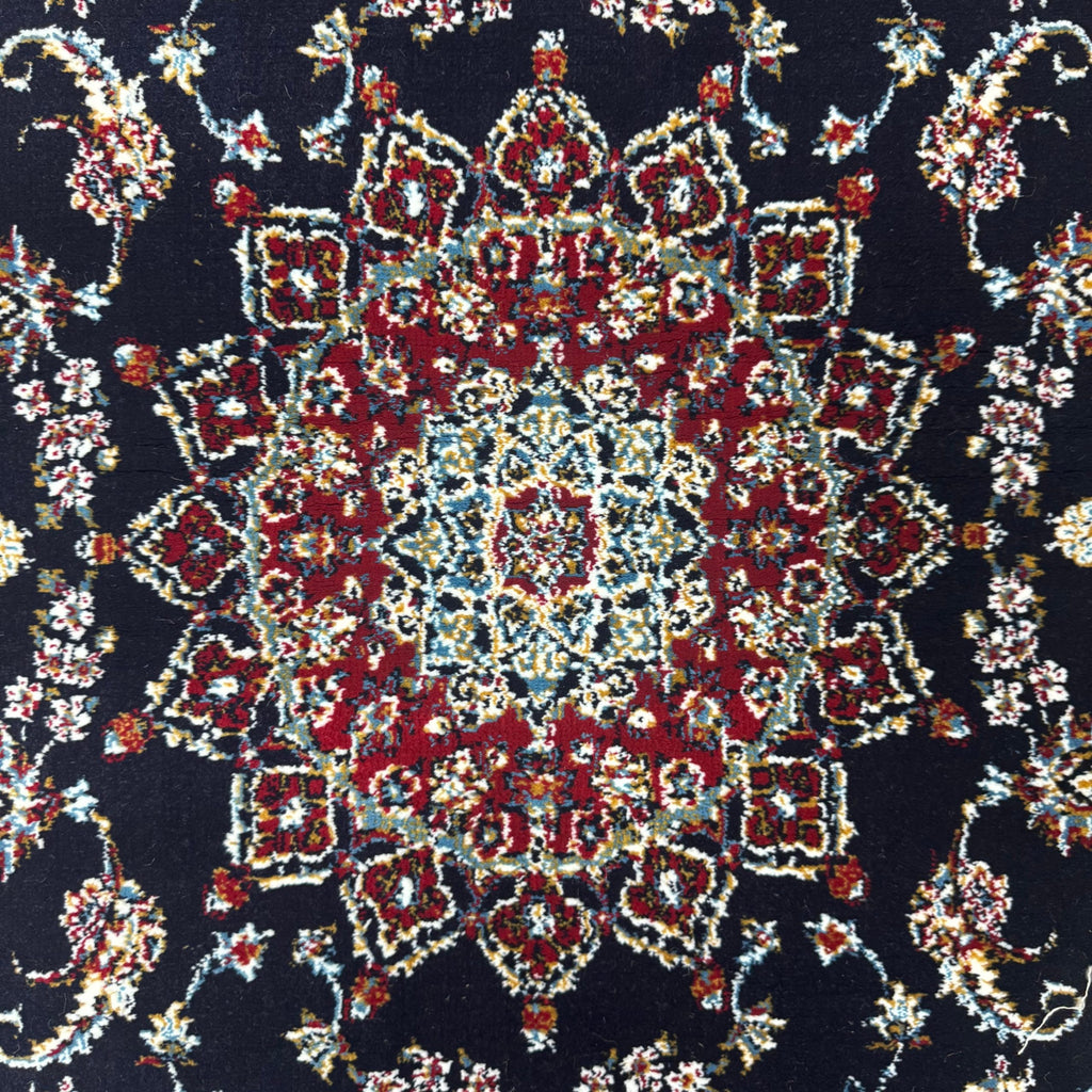 Navy Persian Mashad runner rug detail