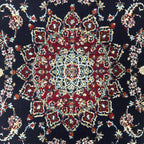 Navy Persian Mashad runner rug detail