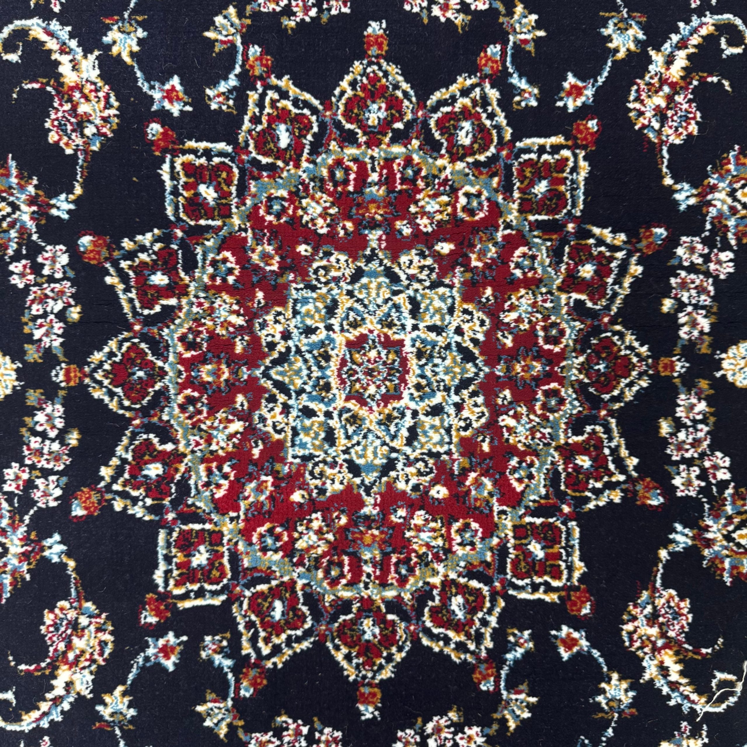 Navy Persian Mashad runner rug detail
