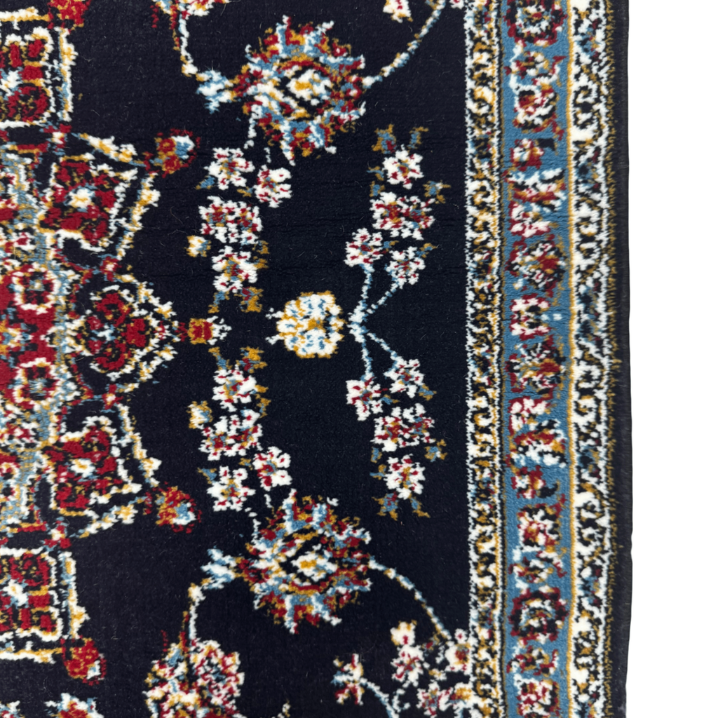 Navy Persian Mashad runner rug detail