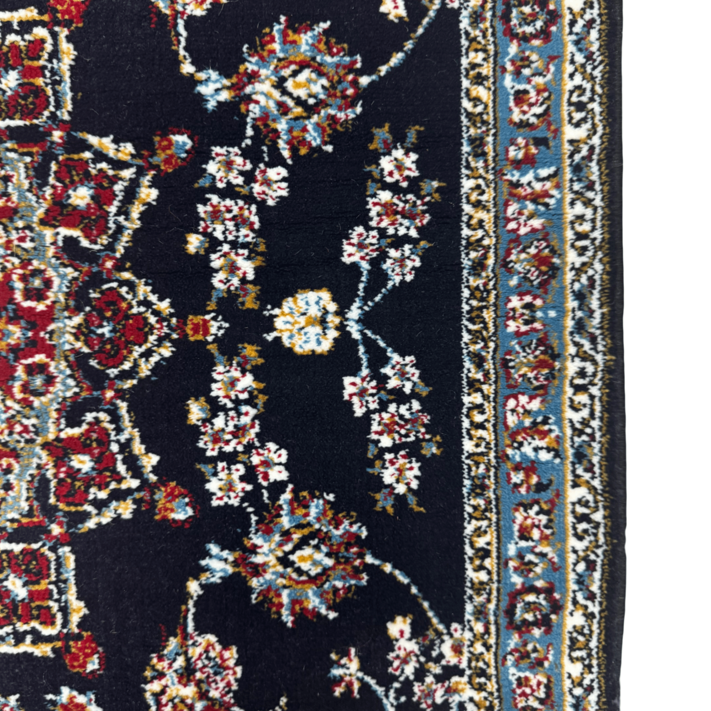 Navy Persian Mashad runner rug detail