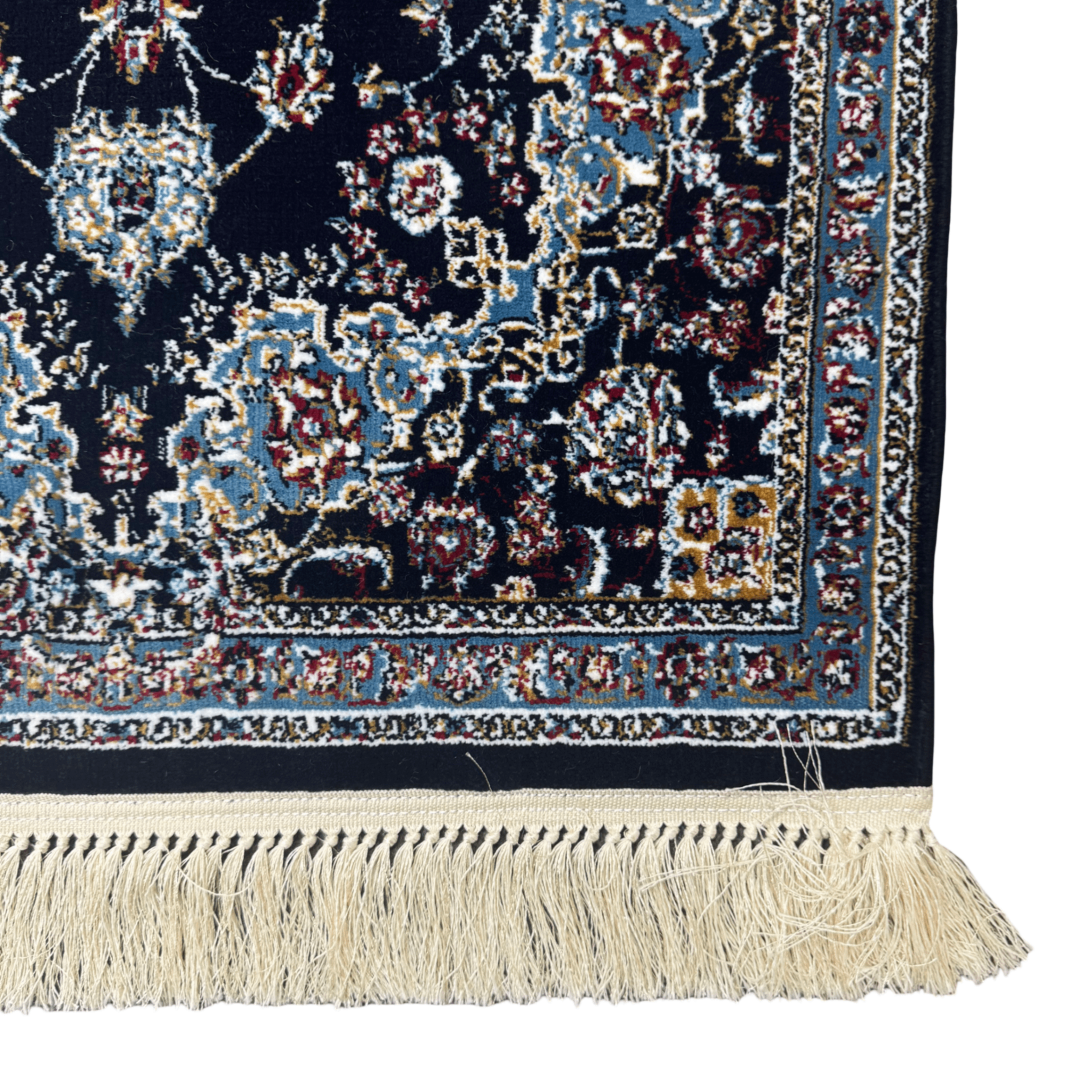 Navy Persian Mashad runner rug detail