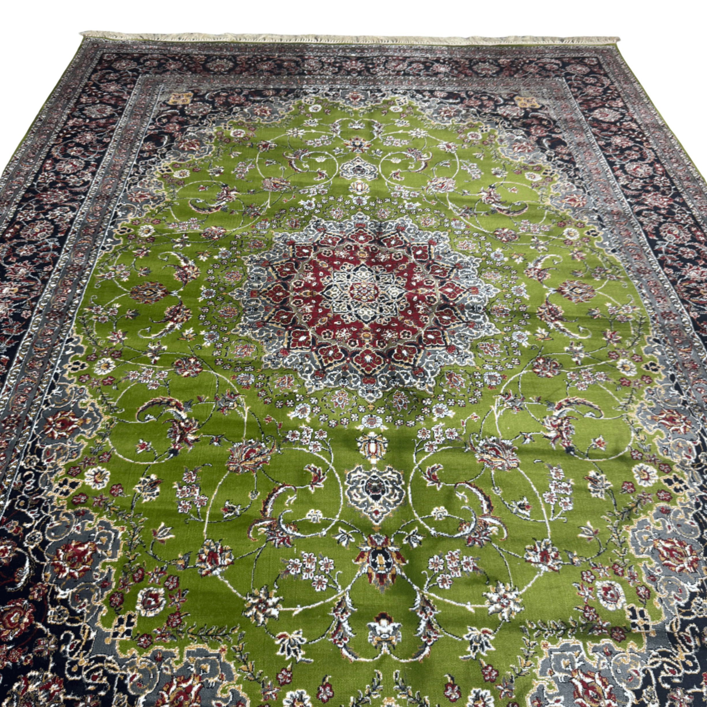 350cm x 250cm Persian Mashad Green Machine Made Rug