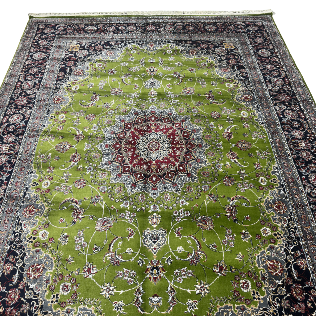 350cm x 250cm Persian Mashad Green Machine Made Rug