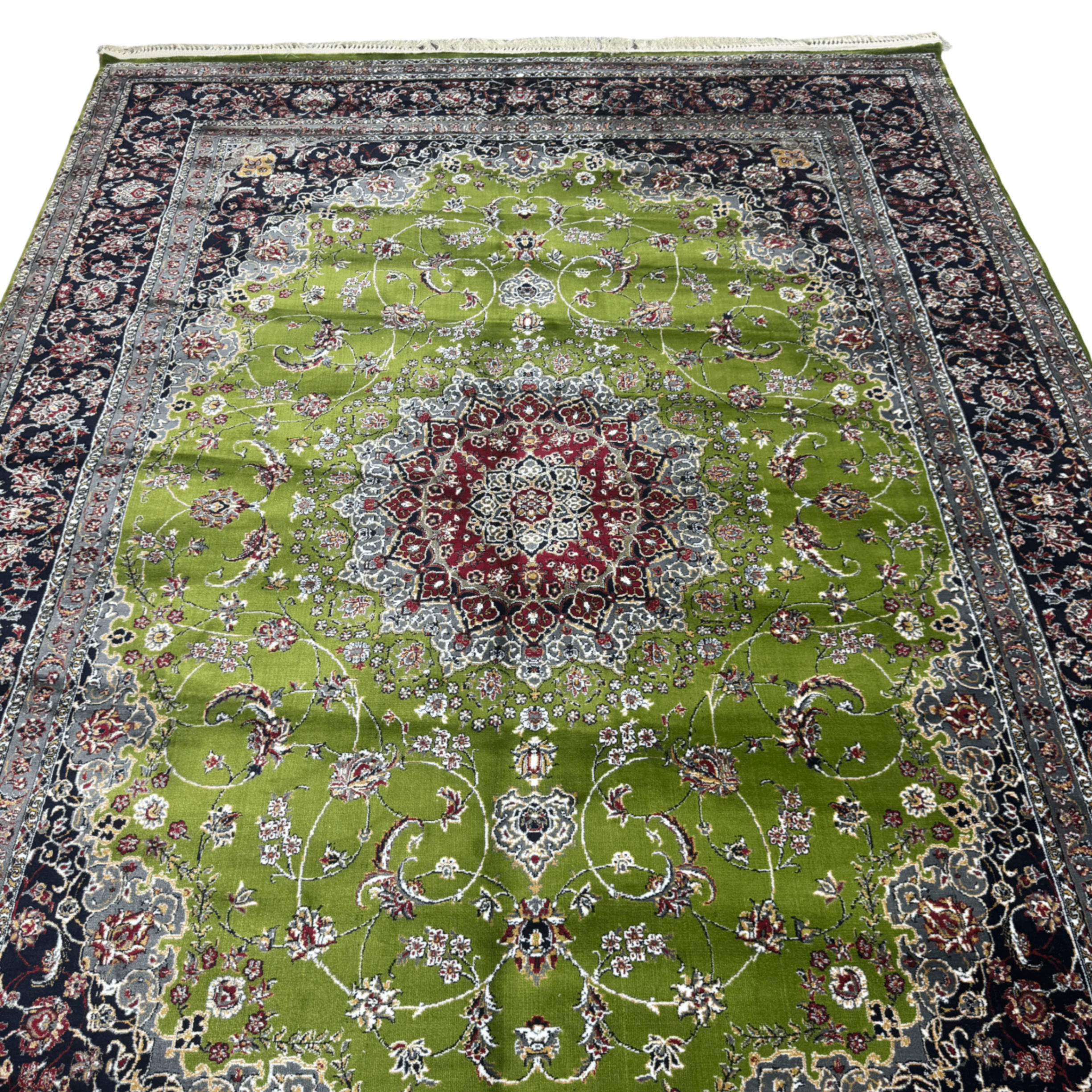 350cm x 250cm Persian Mashad Green Machine Made Rug