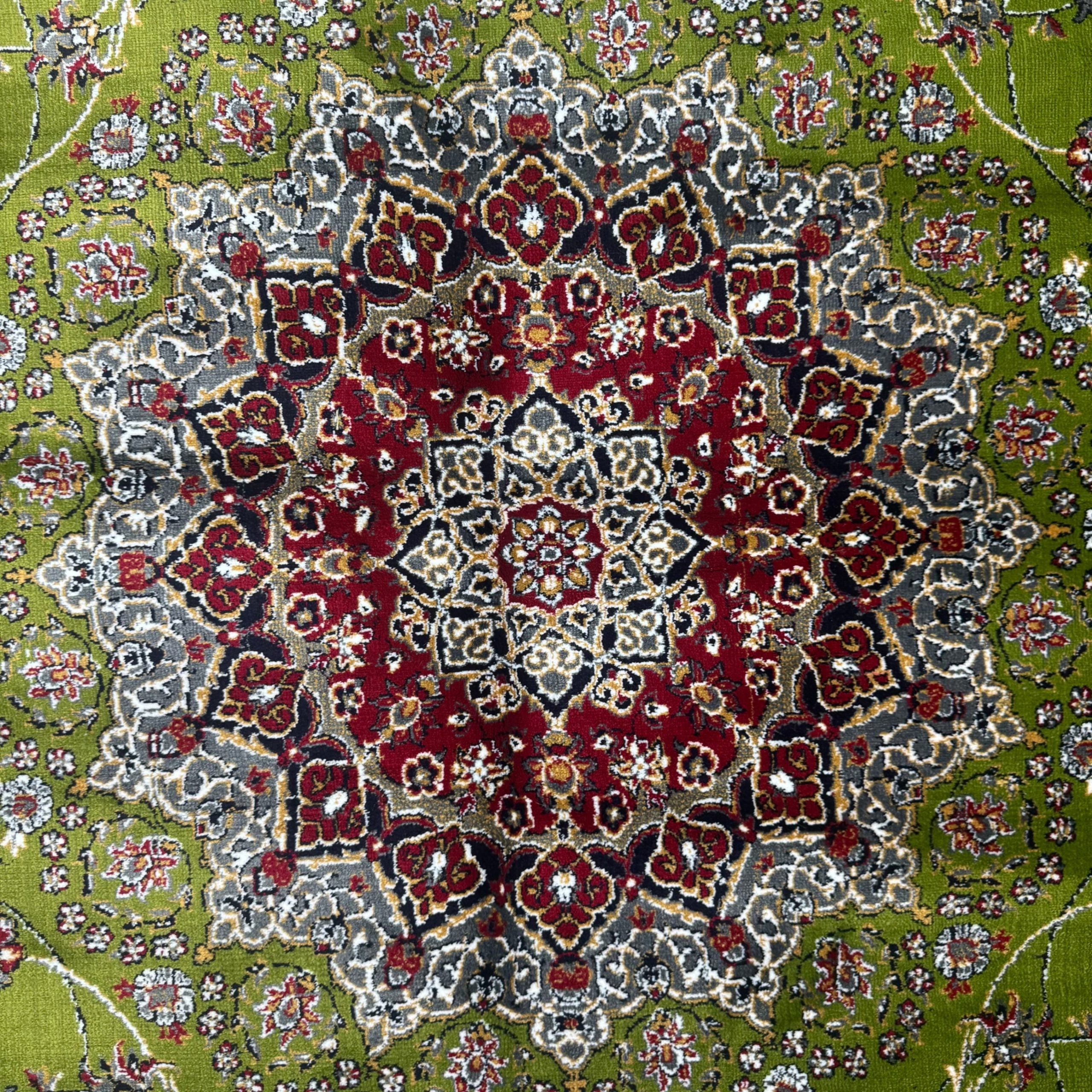 350cm x 250cm Persian Mashad Green Machine Made Rug