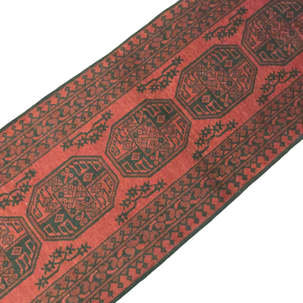 294 x 77 cm Hand-Knotted Red Afghan Akche Runner Rug