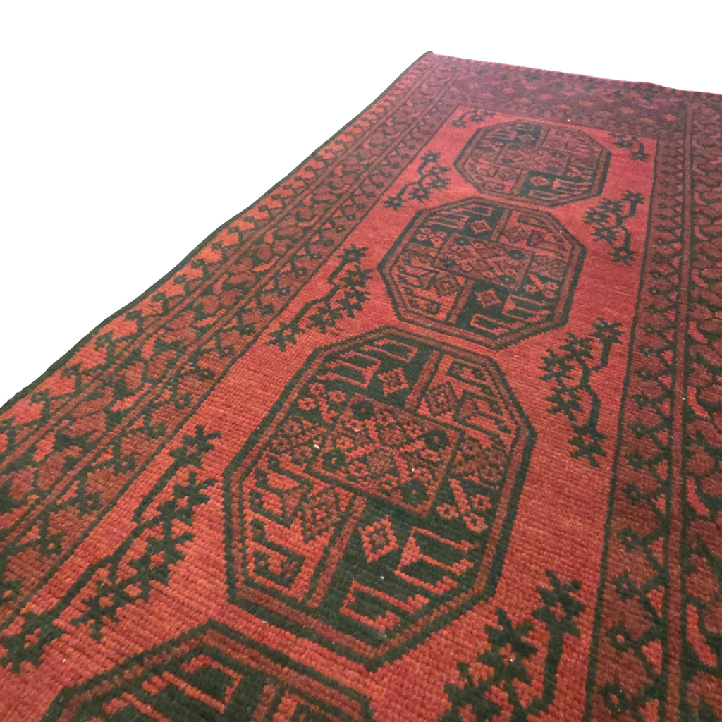 294 x 77 cm Hand-Knotted Red Afghan Akche Runner Rug