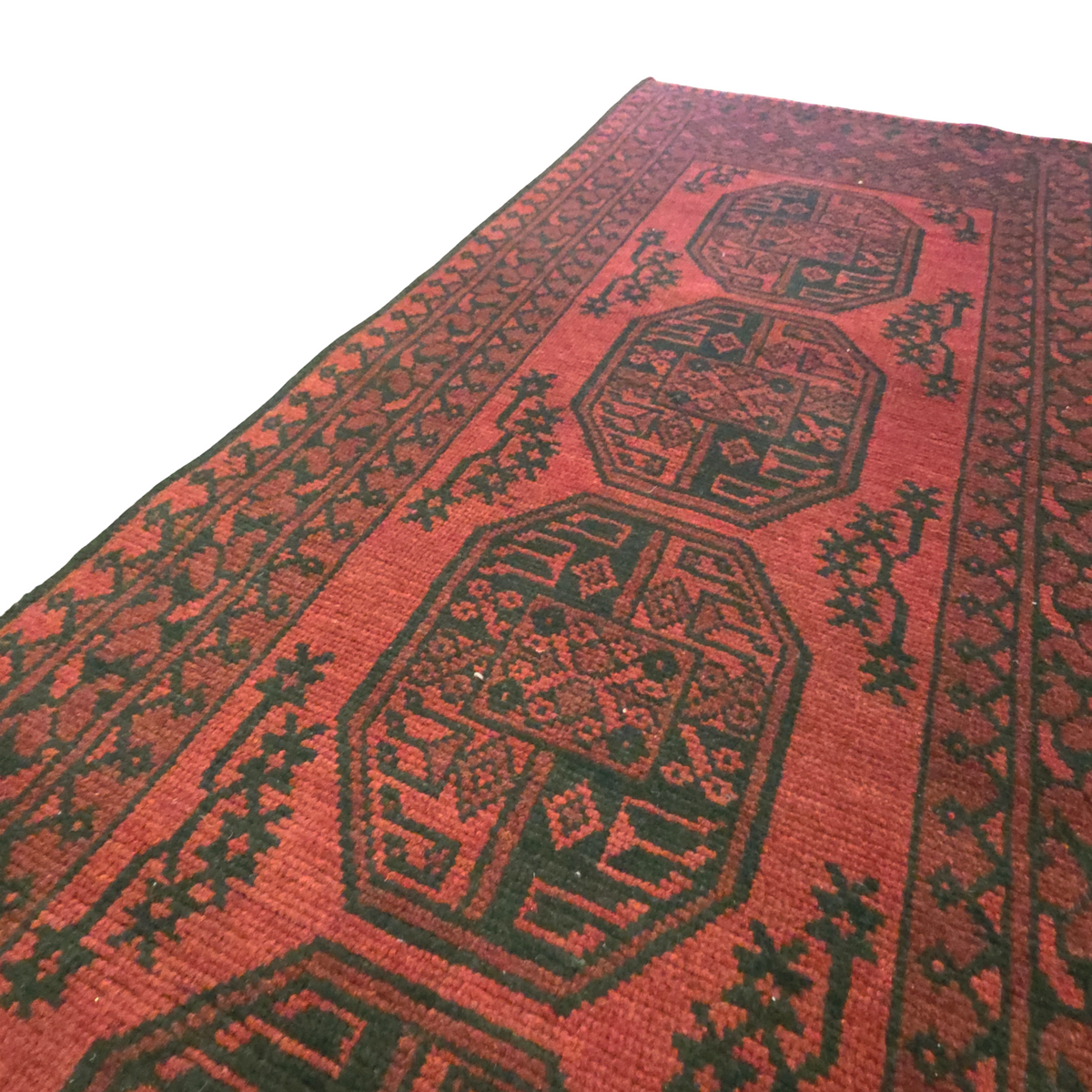 294 x 77 cm Hand-Knotted Red Afghan Akche Runner Rug