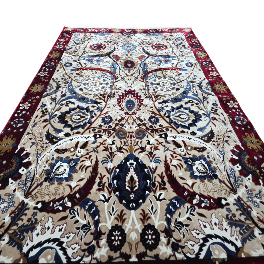 Red and cream sickle leaf rug detail
