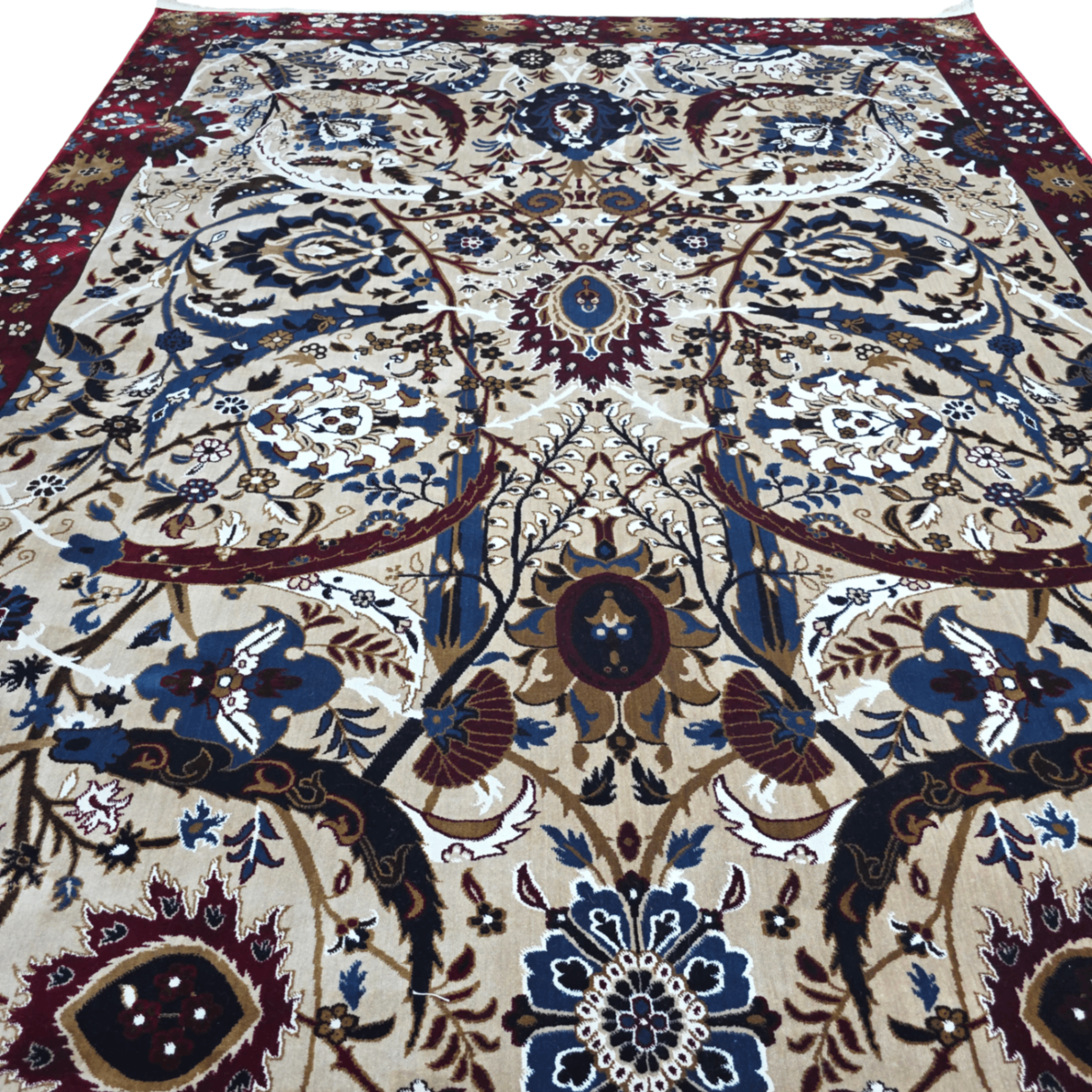 Red and cream sickle leaf rug detail