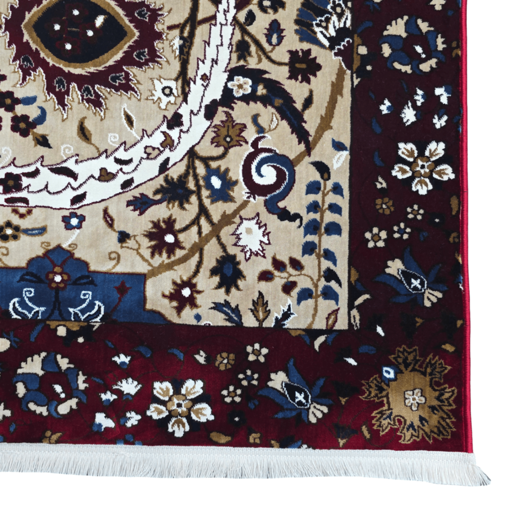 Red and cream sickle leaf rug detail