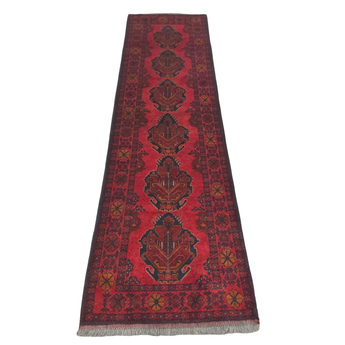 300 x 80 cm Hand Knotted Afghan Turkmen Wool Runner Rug