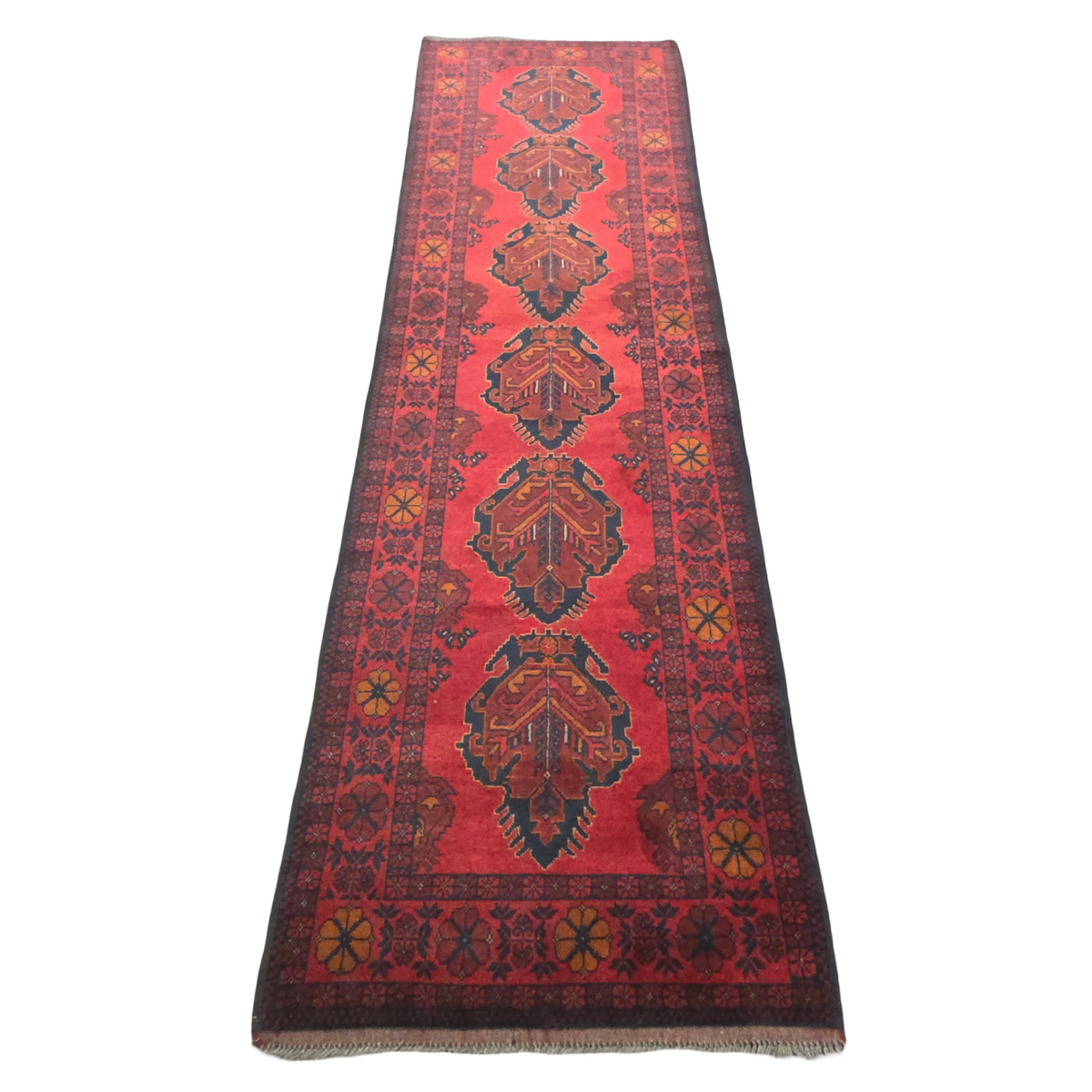 300 x 80 cm Hand Knotted Afghan Turkmen Wool Runner Rug