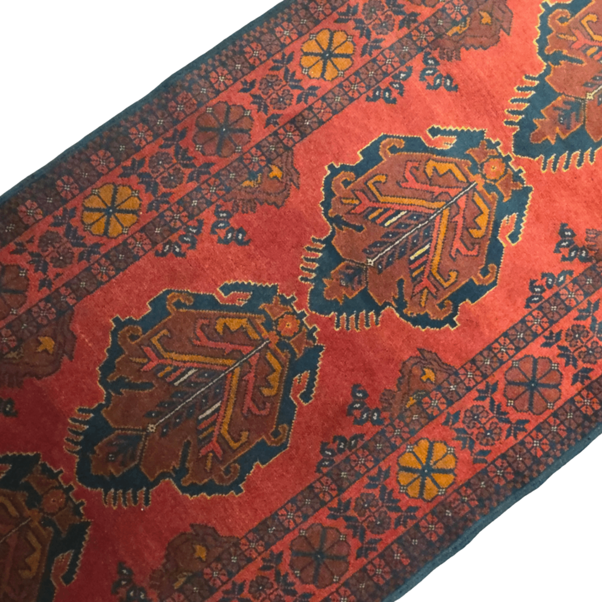 300 x 80 cm Hand Knotted Afghan Turkmen Wool Runner Rug