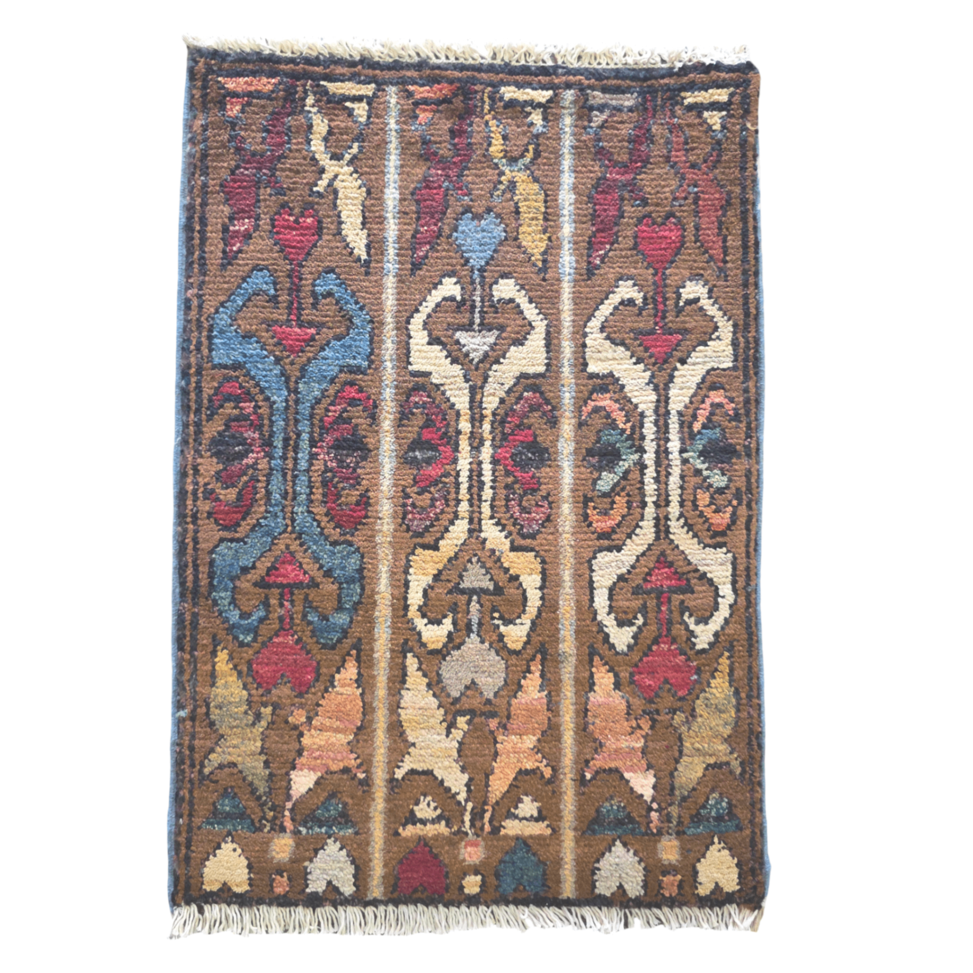 60 x 40 cm Afghan Chobi Hand-Knotted Wool Rug in Dark Brown