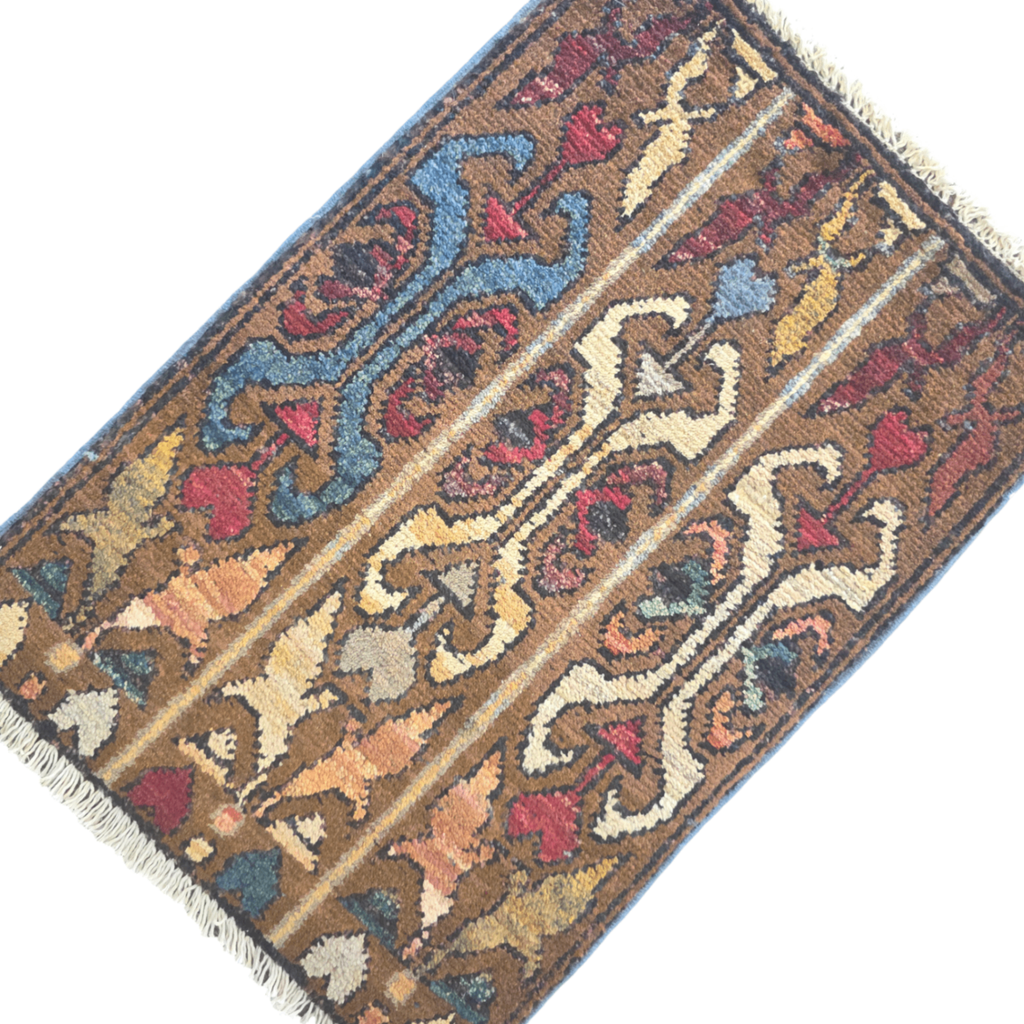 60 x 40 cm Afghan Chobi Hand-Knotted Wool Rug in Dark Brown