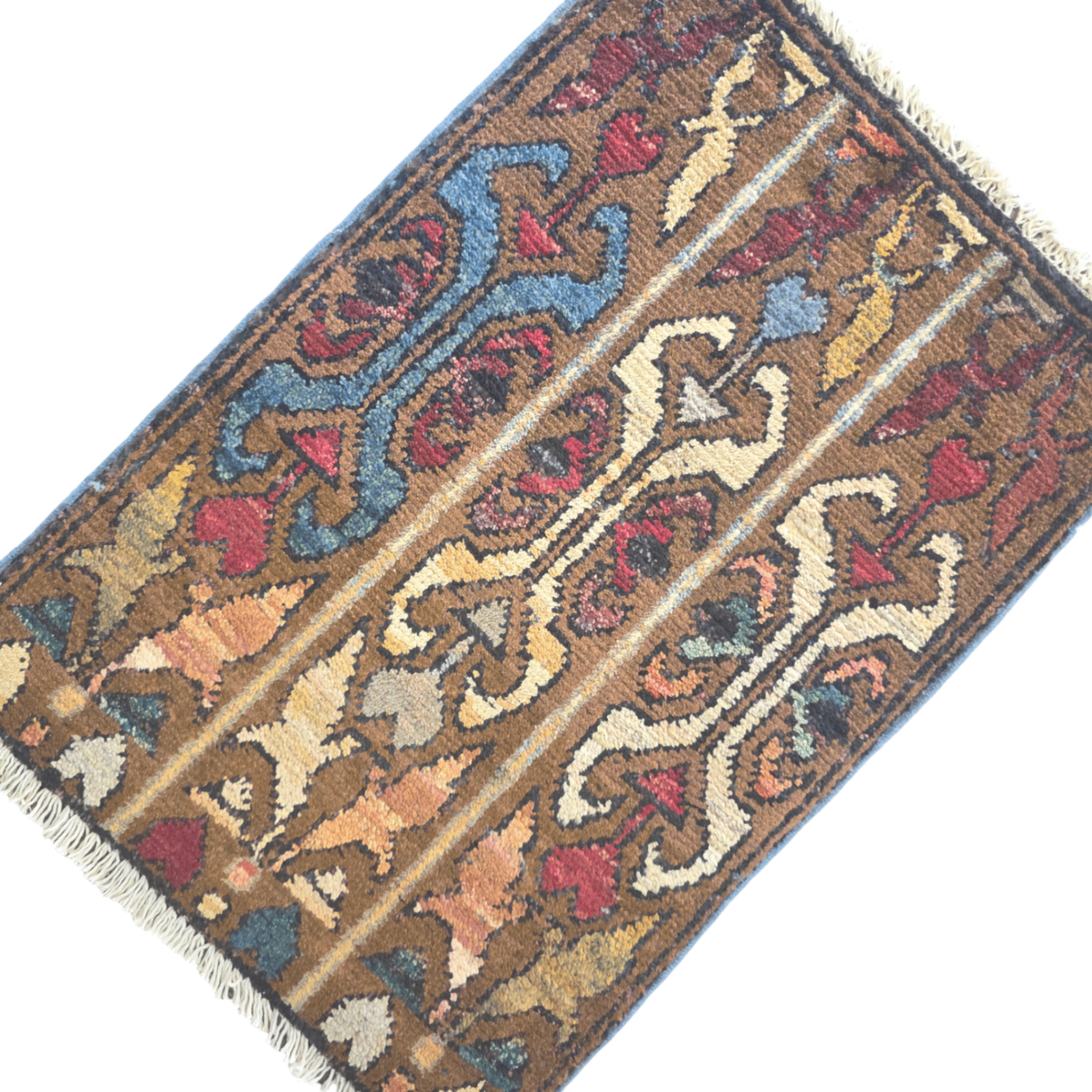 60 x 40 cm Afghan Chobi Hand-Knotted Wool Rug in Dark Brown