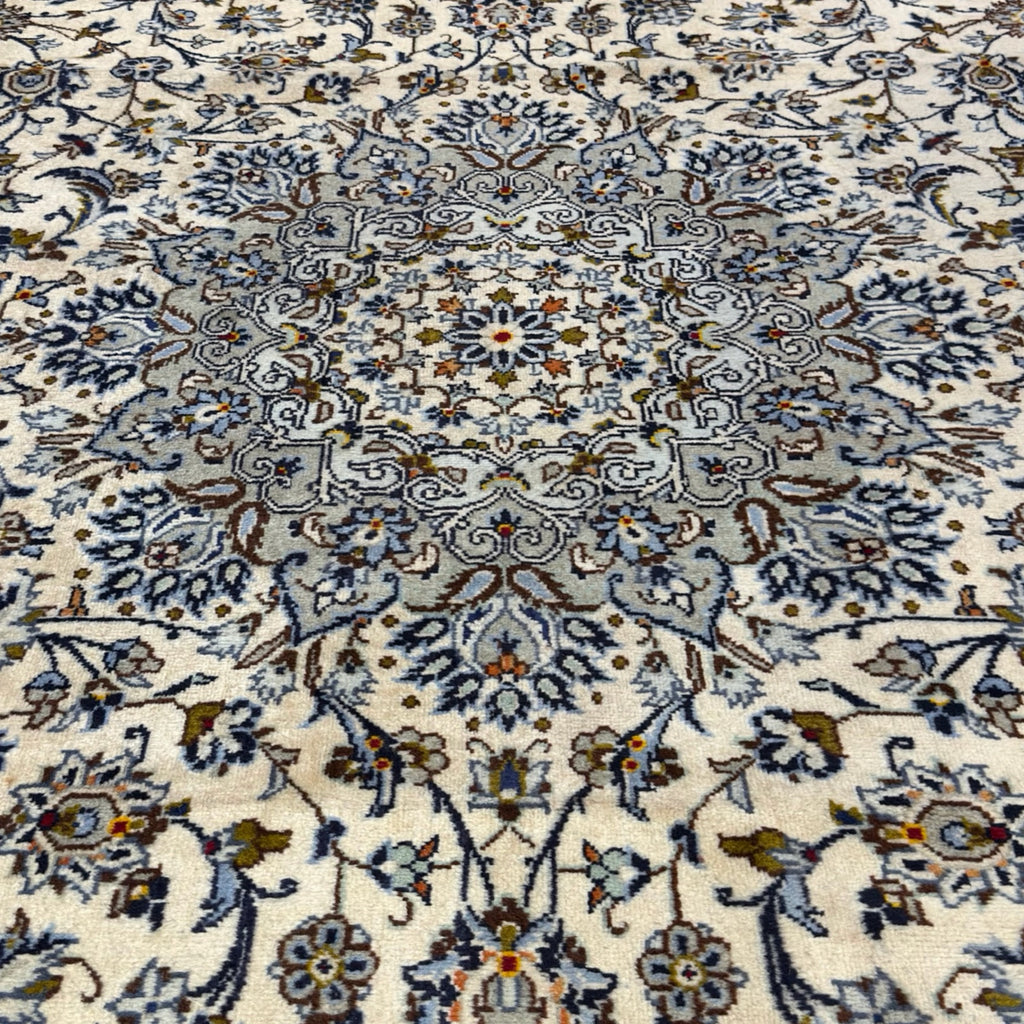 400 x 285 cm Hand Knotted Persian Kashan – Grey Ivory Wool Rug
