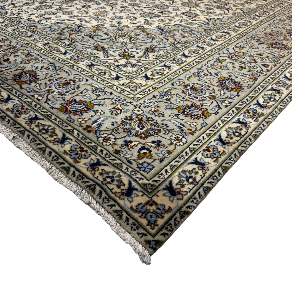 400 x 285 cm Hand Knotted Persian Kashan – Grey Ivory Wool Rug