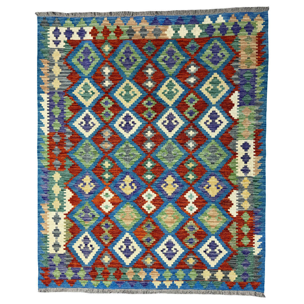 194 x 160 cm Hand-Woven Afghan Kilim Rug – Wool Flatweave