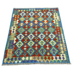 194 x 160 cm Hand-Woven Afghan Kilim Rug – Wool Flatweave