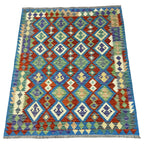 194 x 160 cm Hand-Woven Afghan Kilim Rug – Wool Flatweave