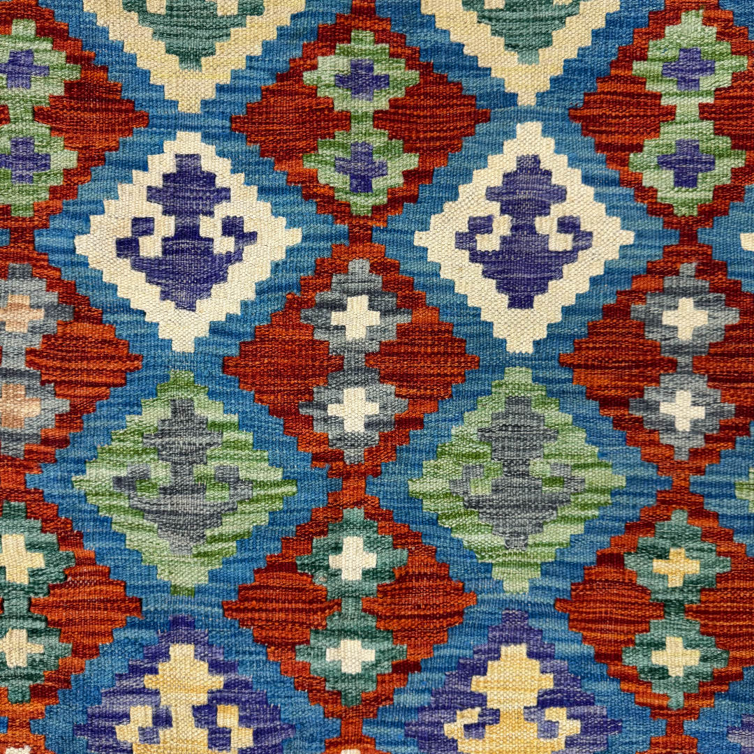 194 x 160 cm Hand-Woven Afghan Kilim Rug – Wool Flatweave