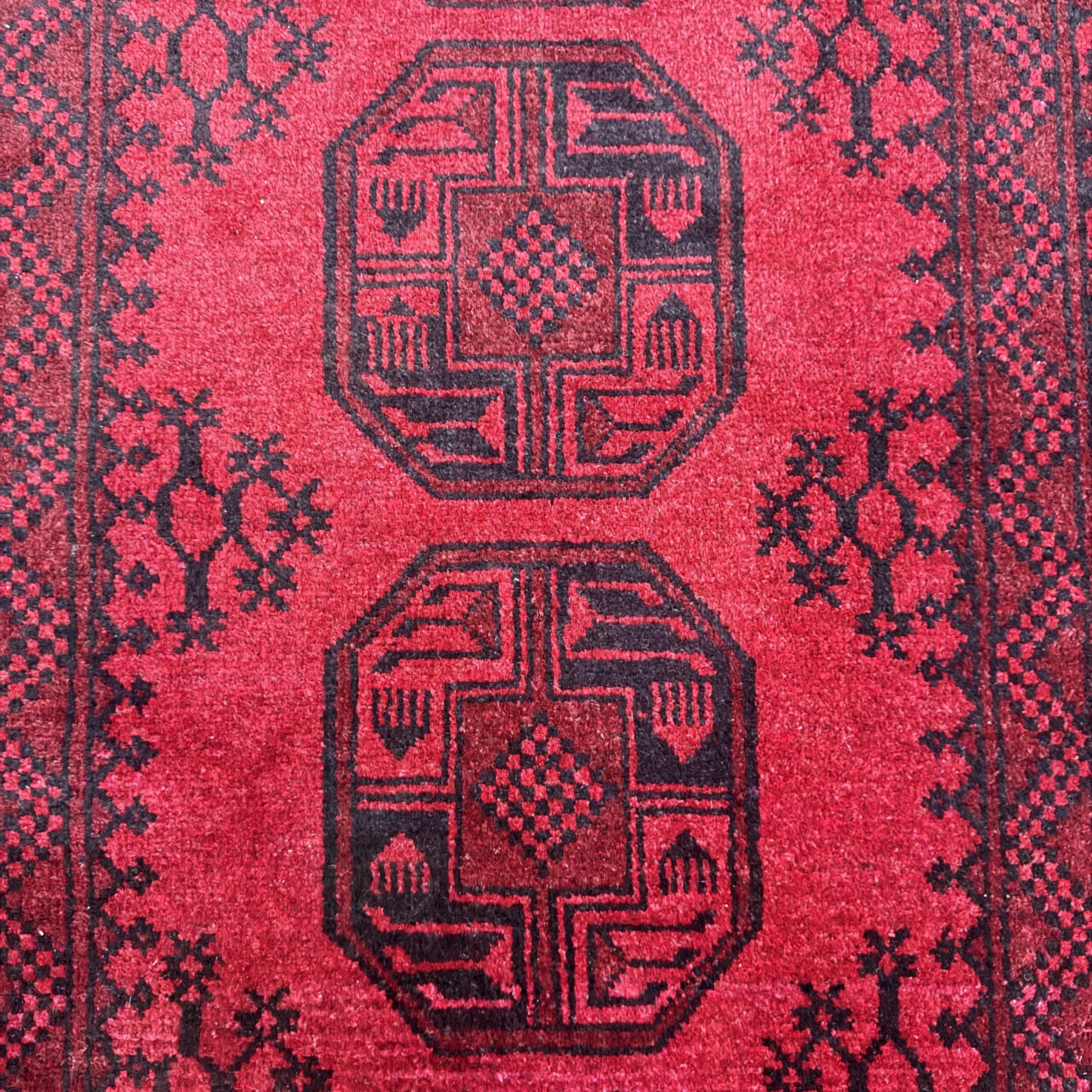 202 x 108 cm Hand-Woven Red Afghan Akche Runner Rug