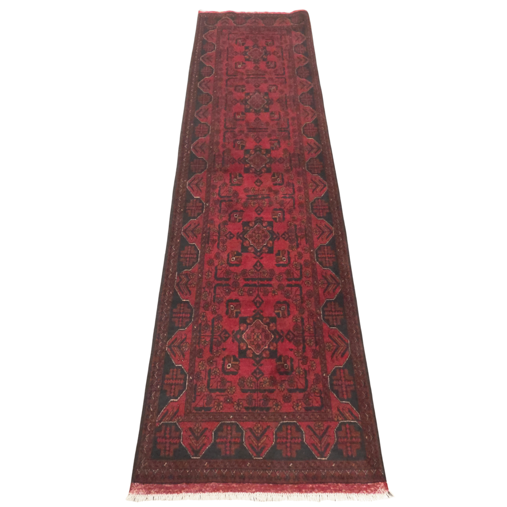 299 x 80 cm Hand Knotted Afghan Turkmen Wool Runner Rug