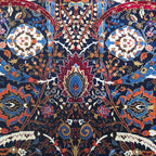 Red and navy sickle leaf rug detail