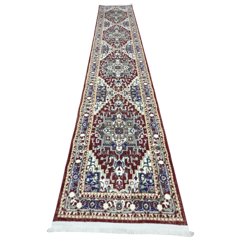 400 x 80 cm Persian Design Machine Made Runner Rug in Maroon & Green