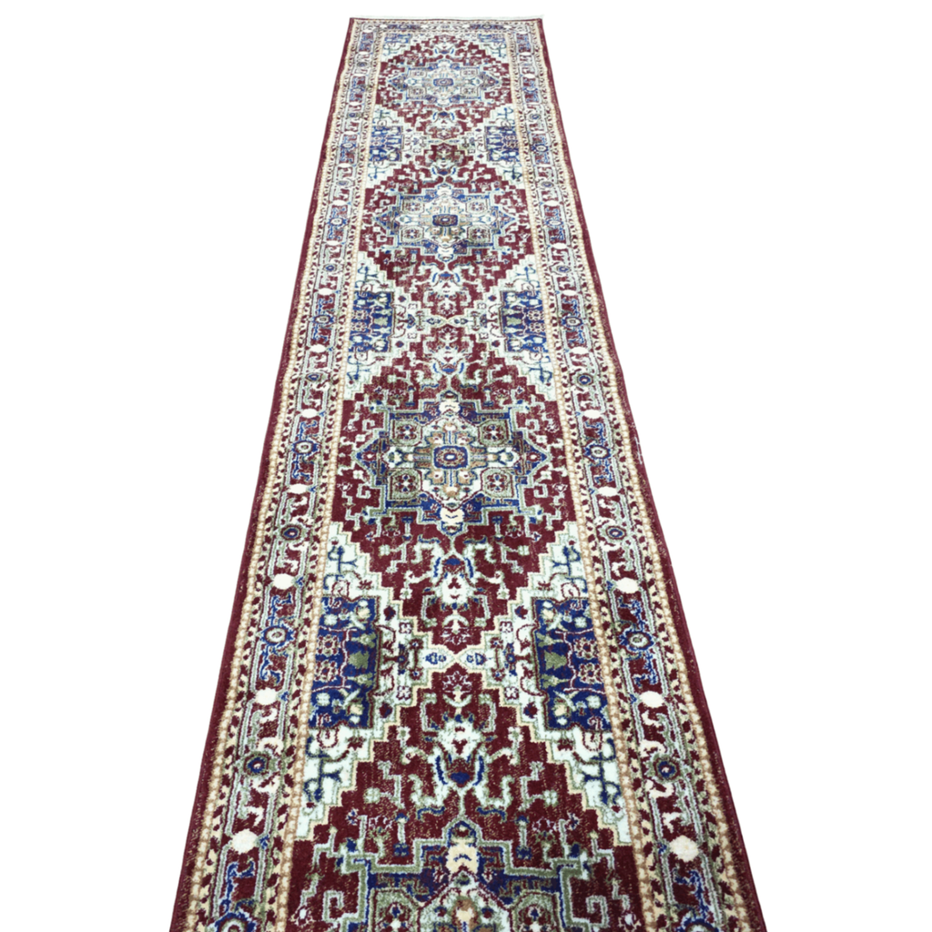 Maroon and green Persian runner rug detail
