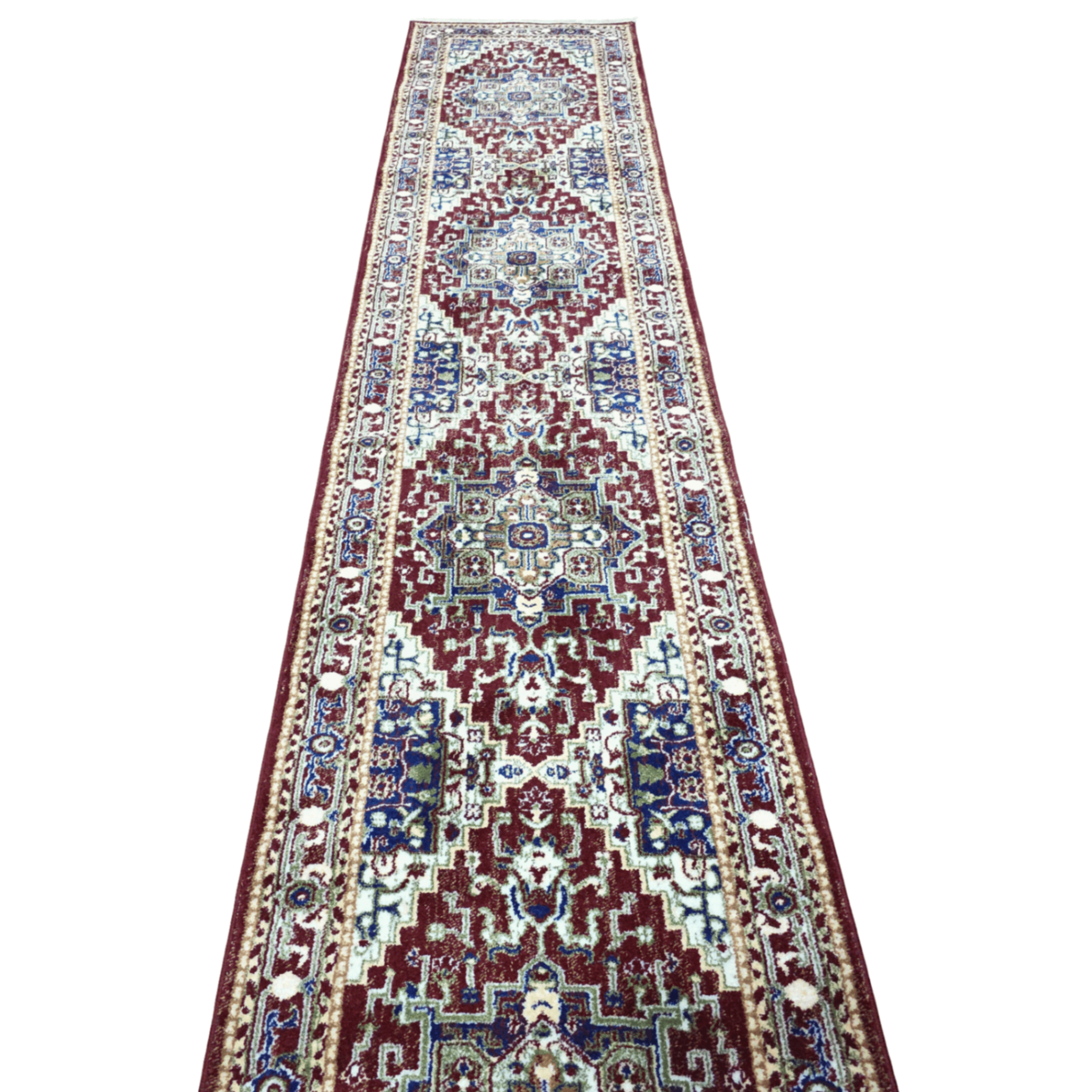 Maroon and green Persian runner rug detail