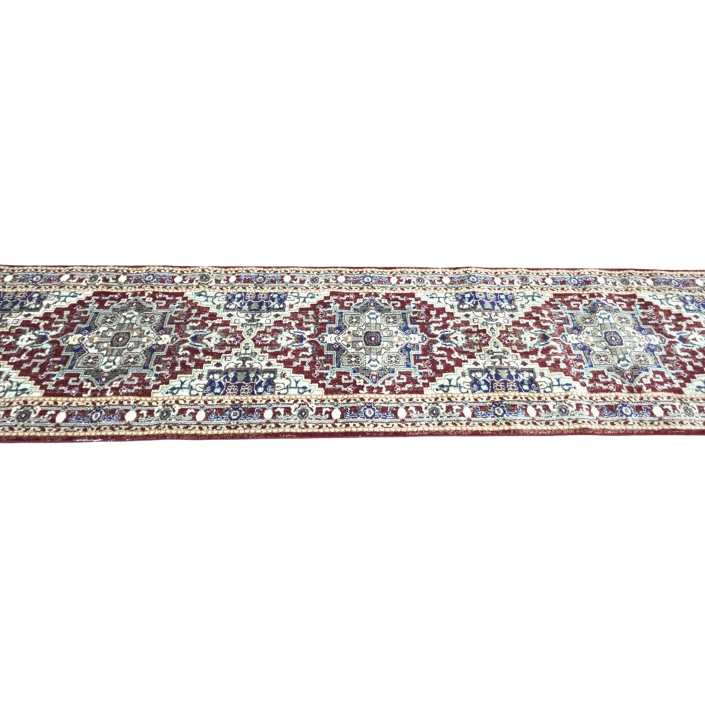 Maroon and green Persian runner rug detail