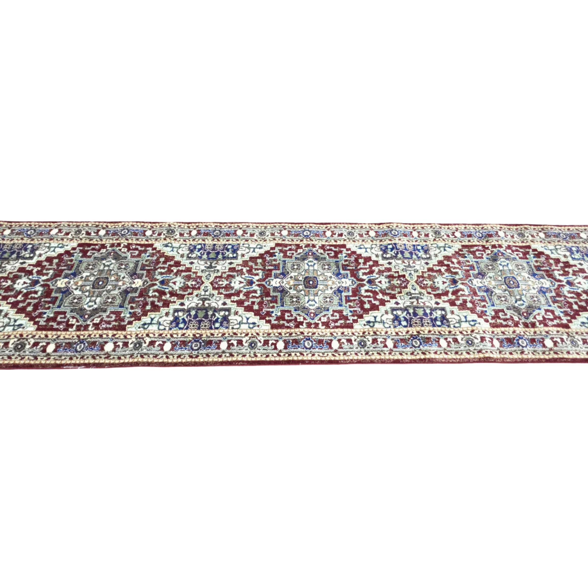 Maroon and green Persian runner rug detail