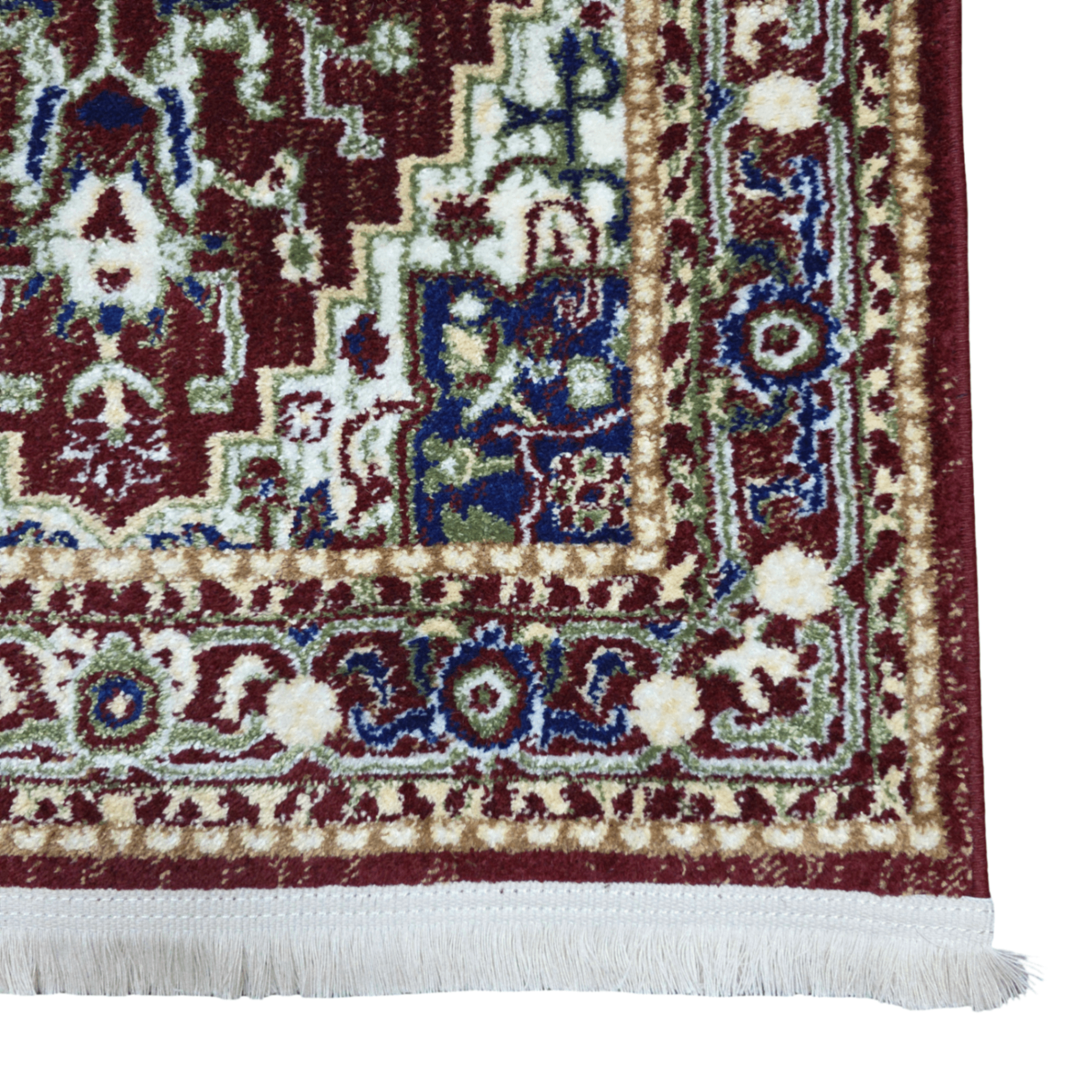 Maroon and green Persian runner rug detail