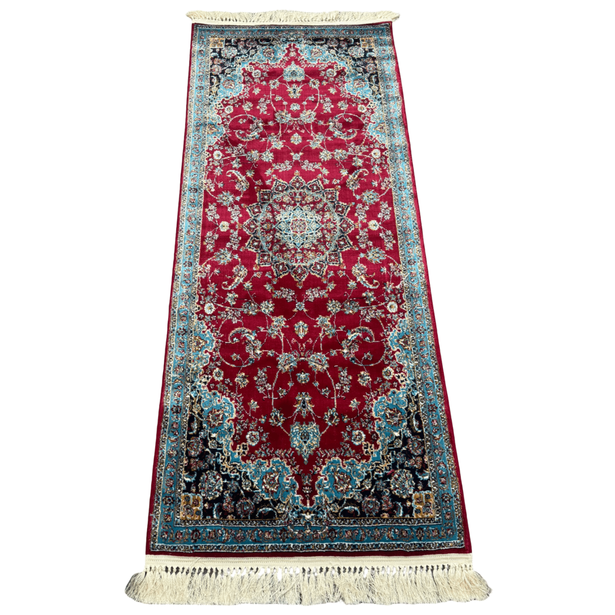 Red Persian Mashad runner rug detail