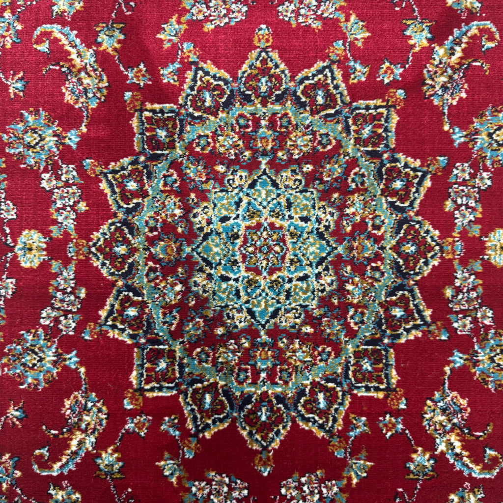 Red Persian Mashad runner rug detail