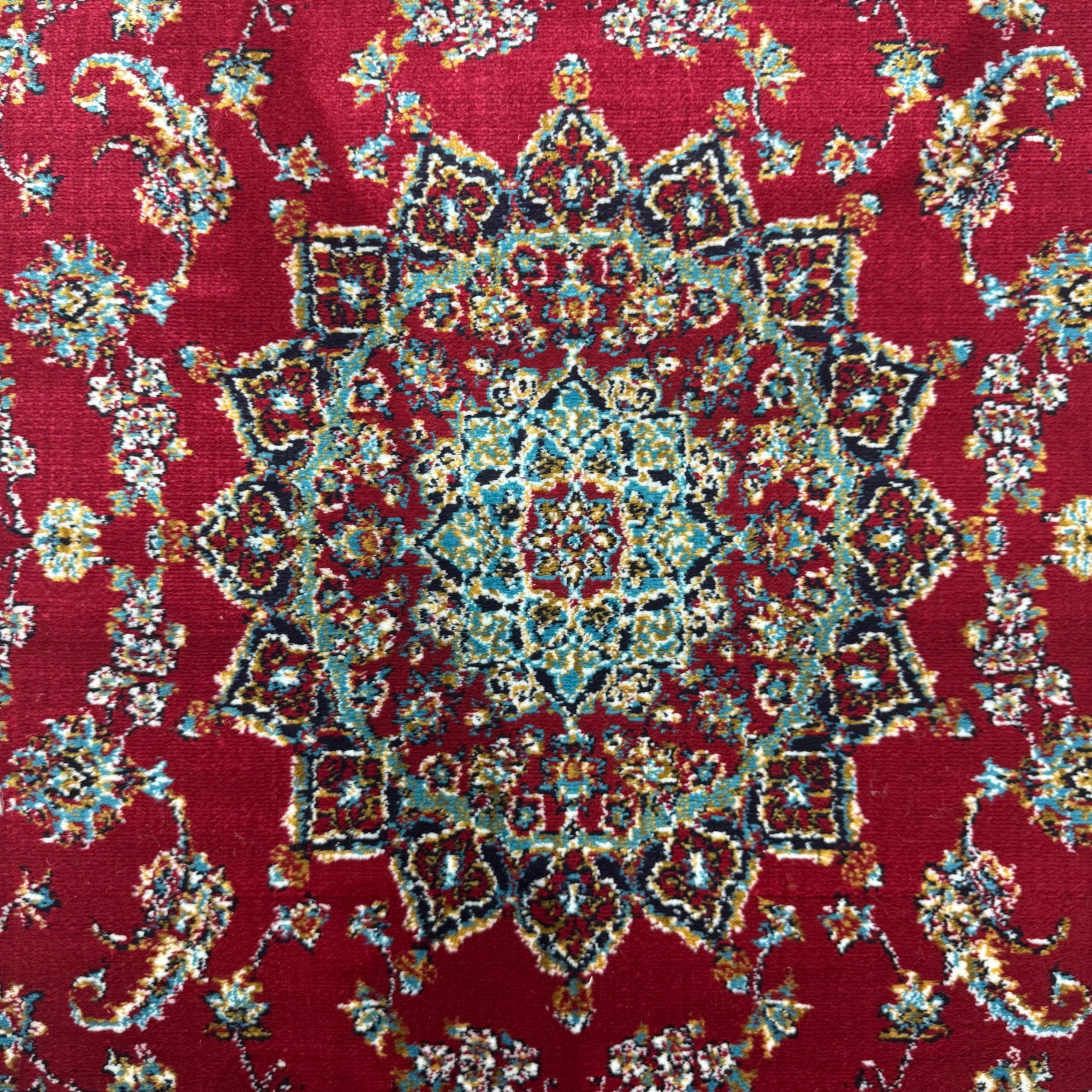 Red Persian Mashad runner rug detail