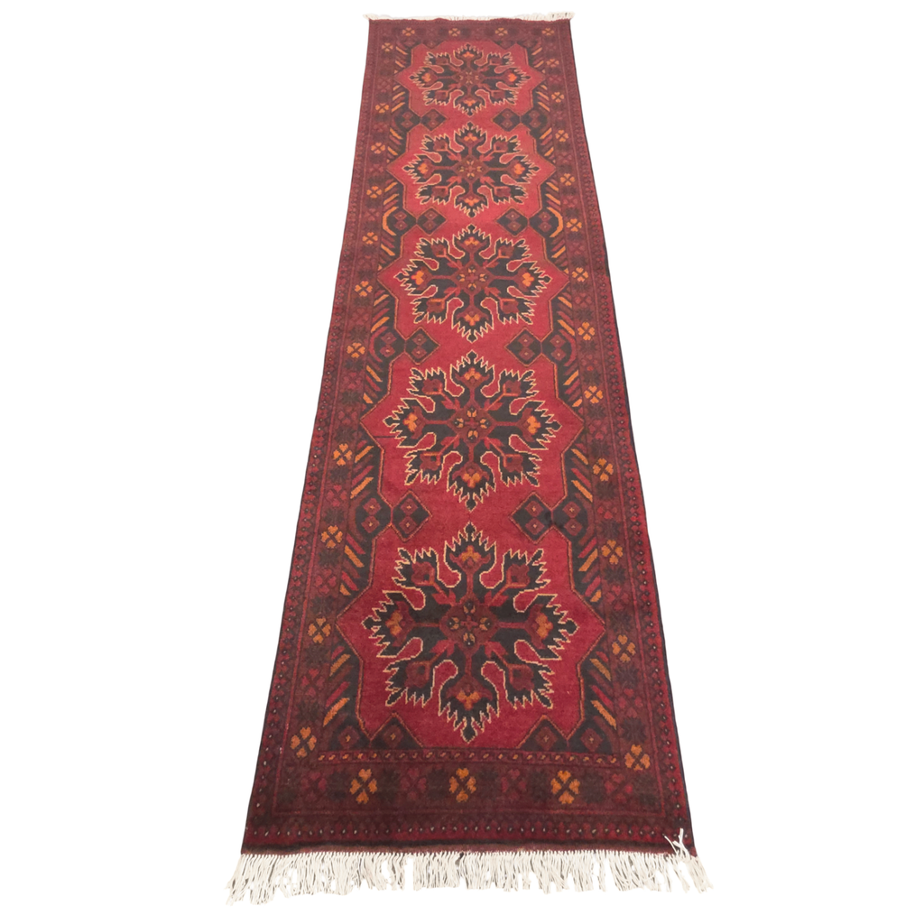 288 x 77 cm Hand Knotted Afghan Turkmen Wool Runner Rug